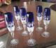 WOW! Godinger Mouth Blown Hand Cut Cased Crystal Cobalt Blue Champagne Flutes
