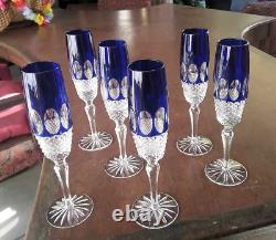 WOW! Godinger Mouth Blown Hand Cut Cased Crystal Cobalt Blue Champagne Flutes