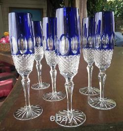 WOW! Godinger Mouth Blown Hand Cut Cased Crystal Cobalt Blue Champagne Flutes