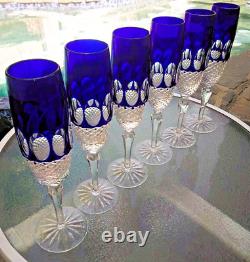 WOW! Godinger Mouth Blown Hand Cut Cased Crystal Cobalt Blue Champagne Flutes