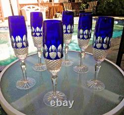 WOW! Godinger Mouth Blown Hand Cut Cased Crystal Cobalt Blue Champagne Flutes