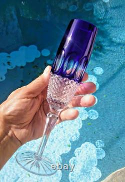 WOW! Godinger Mouth Blown Hand Cut Cased Crystal Cobalt Blue Champagne Flutes