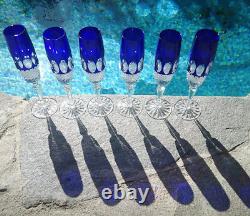 WOW! Godinger Mouth Blown Hand Cut Cased Crystal Cobalt Blue Champagne Flutes
