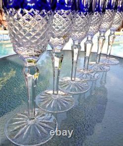WOW! Godinger Mouth Blown Hand Cut Cased Crystal Cobalt Blue Champagne Flutes