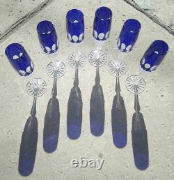WOW! Godinger Mouth Blown Hand Cut Cased Crystal Cobalt Blue Champagne Flutes