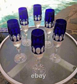 WOW! Godinger Mouth Blown Hand Cut Cased Crystal Cobalt Blue Champagne Flutes