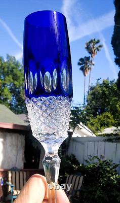 WOW! Godinger Mouth Blown Hand Cut Cased Crystal Cobalt Blue Champagne Flutes