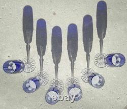 WOW! Godinger Mouth Blown Hand Cut Cased Crystal Cobalt Blue Champagne Flutes