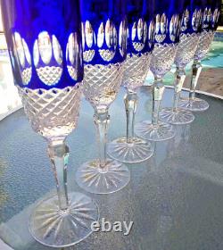 WOW! Godinger Mouth Blown Hand Cut Cased Crystal Cobalt Blue Champagne Flutes