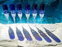 WOW! Godinger Mouth Blown Hand Cut Cased Crystal Cobalt Blue Champagne Flutes