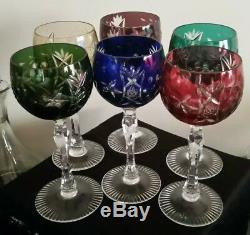 WOW! Vintage 6 Bohemian Czech Crystal Cut to Clear Wine Goblet Stem Glass 7-3/4