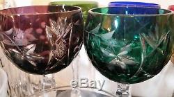 WOW! Vintage 6 Bohemian Czech Crystal Cut to Clear Wine Goblet Stem Glass 7-3/4