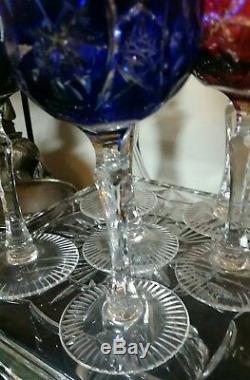 WOW! Vintage 6 Bohemian Czech Crystal Cut to Clear Wine Goblet Stem Glass 7-3/4