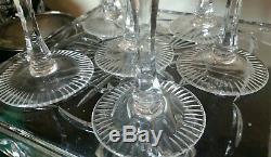 WOW! Vintage 6 Bohemian Czech Crystal Cut to Clear Wine Goblet Stem Glass 7-3/4