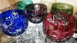 WOW! Vintage 6 Bohemian Czech Crystal Cut to Clear Wine Goblet Stem Glass 7-3/4