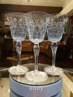 Water Goblets & Wine Glass, cut Crystal SIGNED Saint St Louis cross-cut diamond