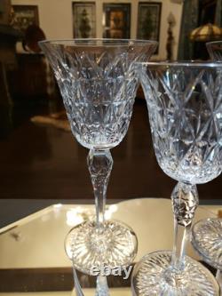 Water Goblets & Wine Glass, cut Crystal SIGNED Saint St Louis cross-cut diamond