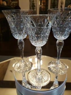 Water Goblets & Wine Glass, cut Crystal SIGNED Saint St Louis cross-cut diamond