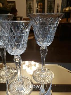 Water Goblets & Wine Glass, cut Crystal SIGNED Saint St Louis cross-cut diamond