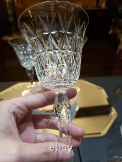 Water Goblets & Wine Glass, cut Crystal SIGNED Saint St Louis cross-cut diamond