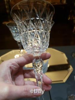 Water Goblets & Wine Glass, cut Crystal SIGNED Saint St Louis cross-cut diamond