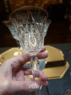 Water Goblets & Wine Glass, cut Crystal SIGNED Saint St Louis cross-cut diamond