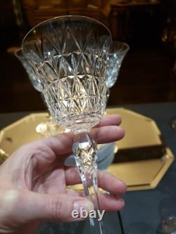 Water Goblets & Wine Glass, cut Crystal SIGNED Saint St Louis cross-cut diamond