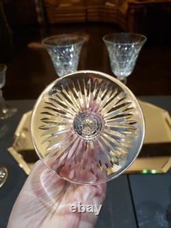 Water Goblets & Wine Glass, cut Crystal SIGNED Saint St Louis cross-cut diamond