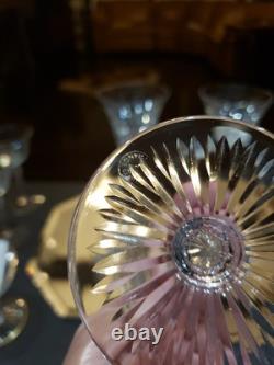 Water Goblets & Wine Glass, cut Crystal SIGNED Saint St Louis cross-cut diamond