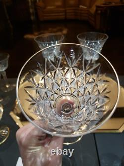 Water Goblets & Wine Glass, cut Crystal SIGNED Saint St Louis cross-cut diamond