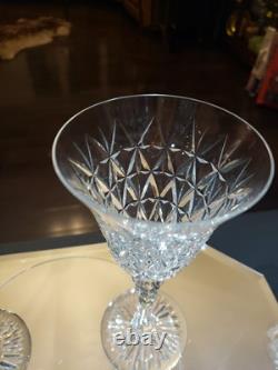 Water Goblets & Wine Glass, cut Crystal SIGNED Saint St Louis cross-cut diamond