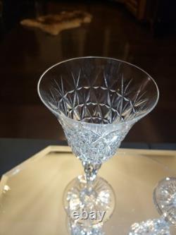 Water Goblets & Wine Glass, cut Crystal SIGNED Saint St Louis cross-cut diamond