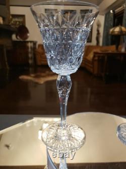 Water Goblets & Wine Glass, cut Crystal SIGNED Saint St Louis cross-cut diamond