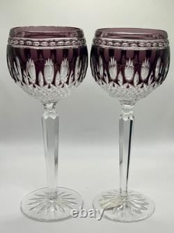 Waterford Clarendon Amethyst Cut to Clear Hock Wine Glasses Pair with Box Retired