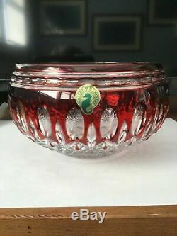 Waterford Clarendon Ruby Red to Clear Cut Crystal Bowl MINT CONDITION