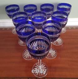 Waterford Cobalt Blue Cut Crystal Serenity Language Jewel Wine Glass Set Of (10)