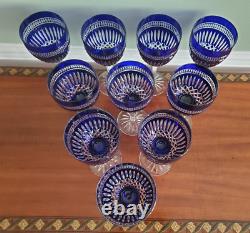 Waterford Cobalt Blue Cut Crystal Serenity Language Jewel Wine Glass Set Of (10)