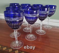 Waterford Cobalt Blue Cut Crystal Serenity Language Jewel Wine Glass Set Of (10)