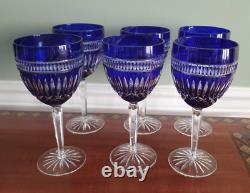 Waterford Cobalt Blue Cut Crystal Serenity Language Jewel Wine Glass Set Of (10)