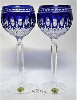 Waterford Cobalt Blue Cut To Clear Cased Crystal CLARENDON Wine Hock Goblet 2