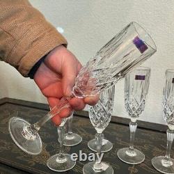 Waterford Crystal Cut Large 9.75 Markham Flute Glass 8 Set Clear Signed Rare
