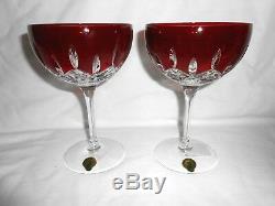Waterford Crystal Lismore Pops 2 Ruby Red Cut to Clear Cocktail Glasses 6 5/8