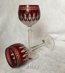 Waterford Crystal Ruby Red Cut To Clear Clarendon Wine Hocks Goblets Set Of 6