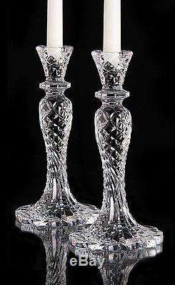 Waterford Crystal Sea Jewel Abstract Candlesticks Diamond Cuts Candle Holder Set