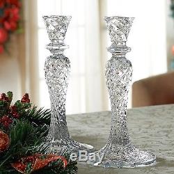 Waterford Crystal Sea Jewel Abstract Candlesticks Diamond Cuts Candle Holder Set