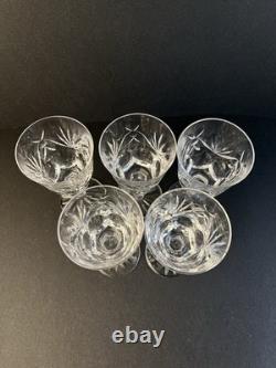 Waterford Cut Crystal Ashling 7 Water Wine Glasses Goblets 5pc Lot