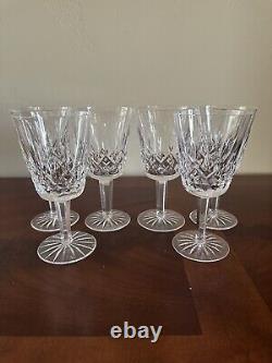 Waterford Cut Crystal Lismore 6 7/8 Inch 9 oz Water Wine Goblets Set of 6 Mint