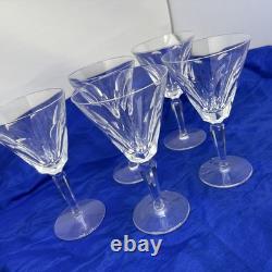 Waterford Ireland Clear Crystal Sheila Cut Glass Water Wine Goblets 7 Set of 5