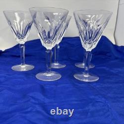 Waterford Ireland Clear Crystal Sheila Cut Glass Water Wine Goblets 7 Set of 5