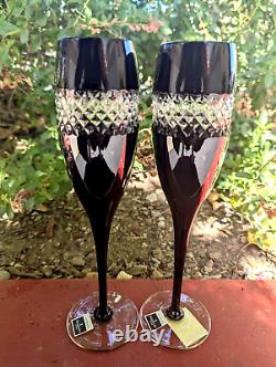 Waterford JOHN ROCHA COLLECTION Black Cut Crystal Champagne Flute Pair